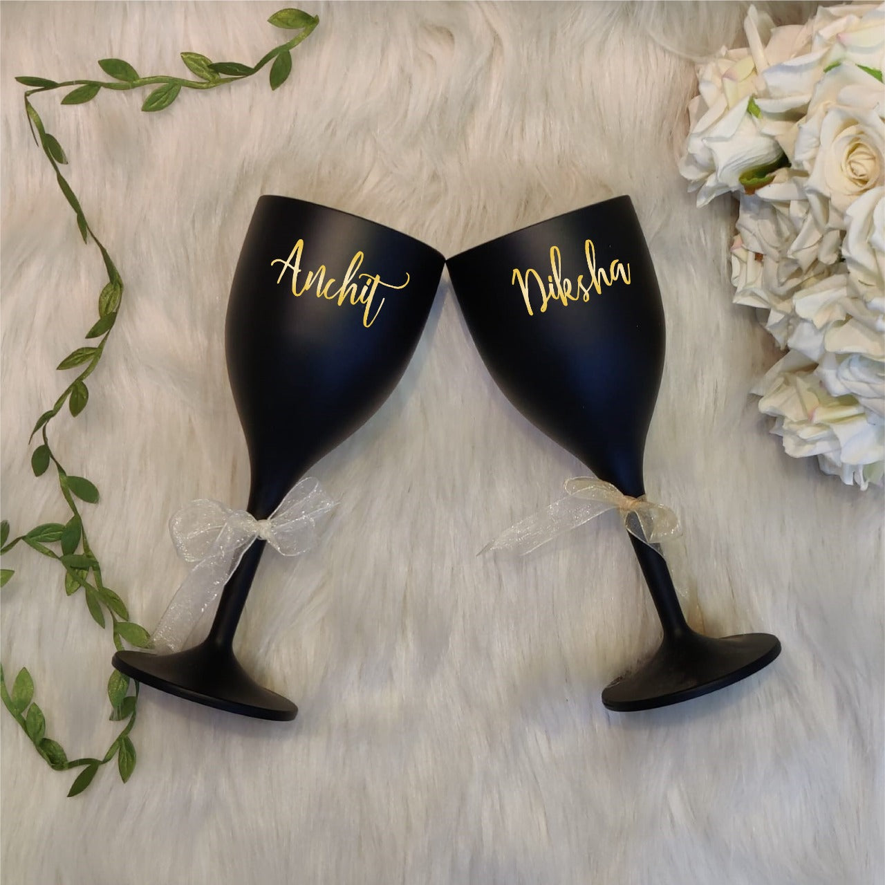 Unbreakable Wine Glass with Customisable Name - Set of 2 Black