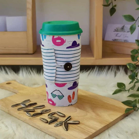 Eco-friendly Cup & Cup sleeve by Chirpy Cups with Sipper lid-BEACH FLAMINGO