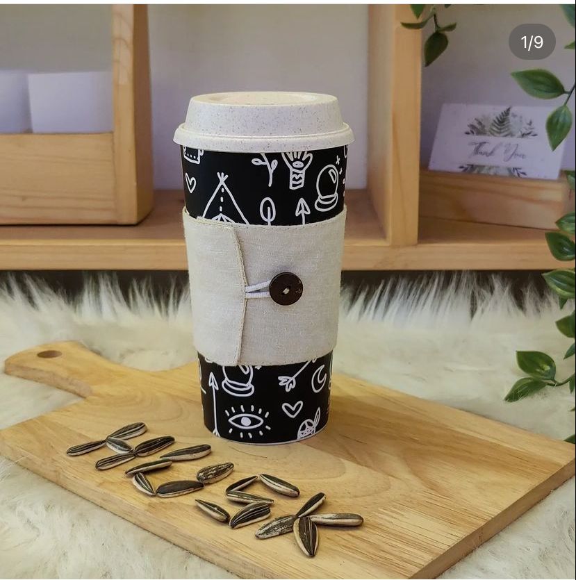 Eco-friendly Cup & Cup sleeve by Chirpy Cups with Sipper lid-Doodle Art