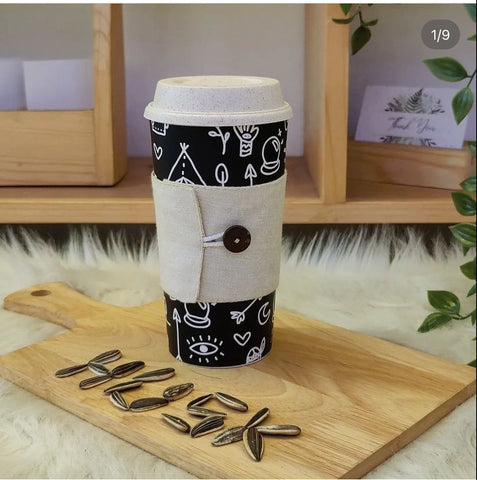 Eco-friendly Cup & Cup sleeve by Chirpy Cups with Sipper lid-Doodle Art