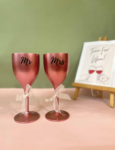 Non Breakable Couple Wine Glass Gift Set - Mr. & Mrs Wine Glasses - Set of 2 - Rose gold