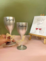 Non Breakable Couple Wine Glass Gift Set - Handsome & Gorgeous Wine Glasses - Set of 2 - silver