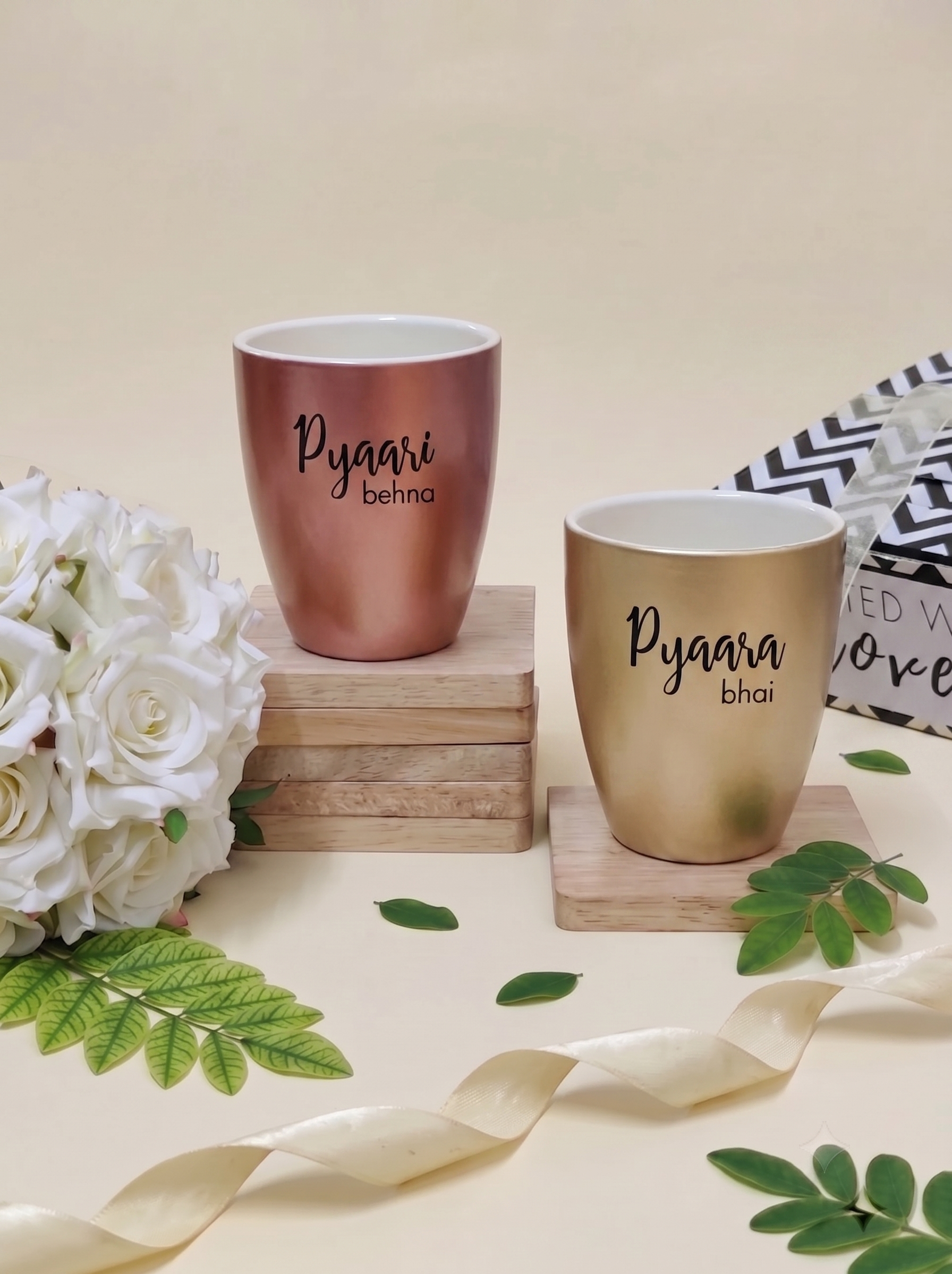 Unbreakable Mug, Set of 2 -with Pyaara Bhai & Pyaari Behna, Metallic Gold & Metallic Rosegold