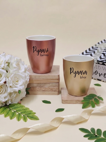Unbreakable Mug, Set of 2 -with Pyaara Bhai & Pyaari Behna, Metallic Gold & Metallic Rosegold