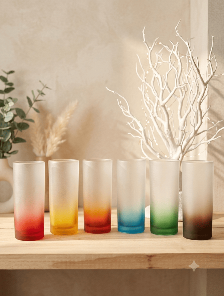 Unbreakable Food-Safe Plastic Highball Glasses (330 ml, Frosted Rainbow Multicolour) -Set of 6
