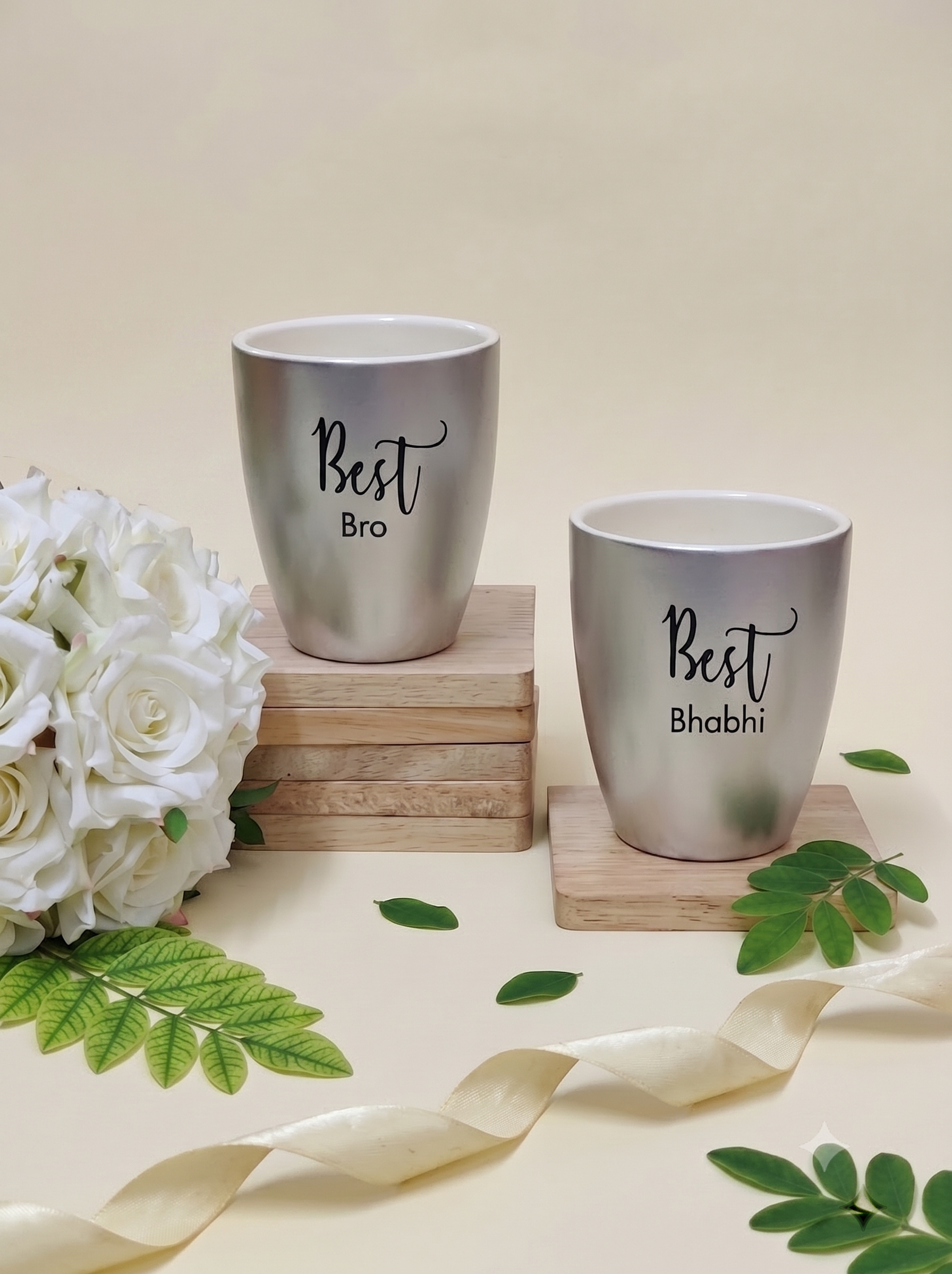 Unbreakable Mug, Set of 2 -with Best Bro & Best Bhabhi, Metallic Silver