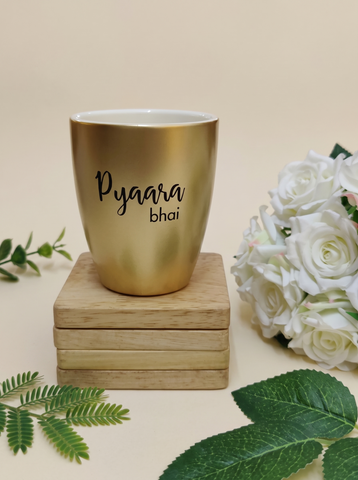 Unbreakable Golden Coffee Mug, Set of 1, Rakhi Special- Pyaara Bhai