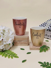 Unbreakable Mug, Set of 2 -with Coolest Bro & Sweetest Sis, Metallic Gold & Metallic Rosegold