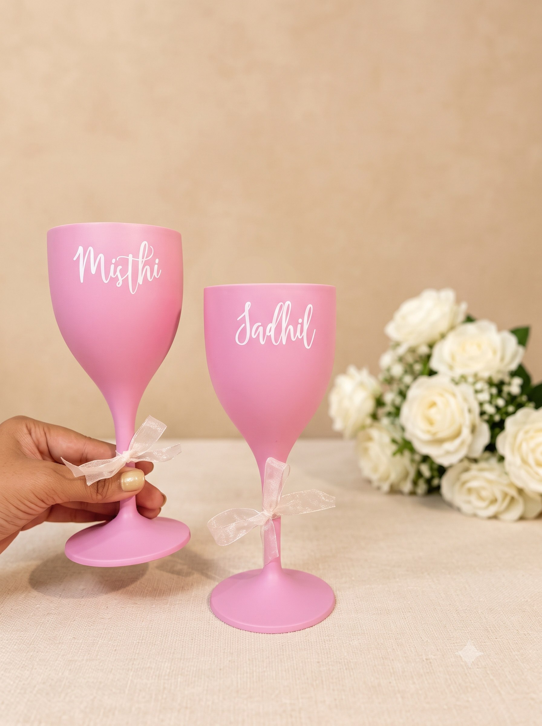 Unbreakable Wine Glass with Customisable Name - Set of 2 Blush Pink
