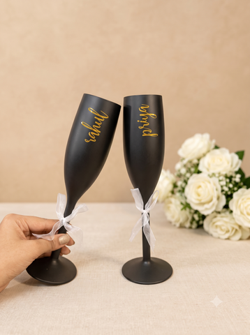 Unbreakable Champagne Flutes with Customisable Name - Set of 2 Matte Black