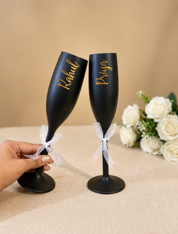 Unbreakable Champagne Flutes with Customisable Name - Set of 2 Matte Black
