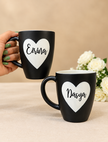 Unbreakable Designer Chalkboard Coffee Mugs with Customisable Name - Set of 2