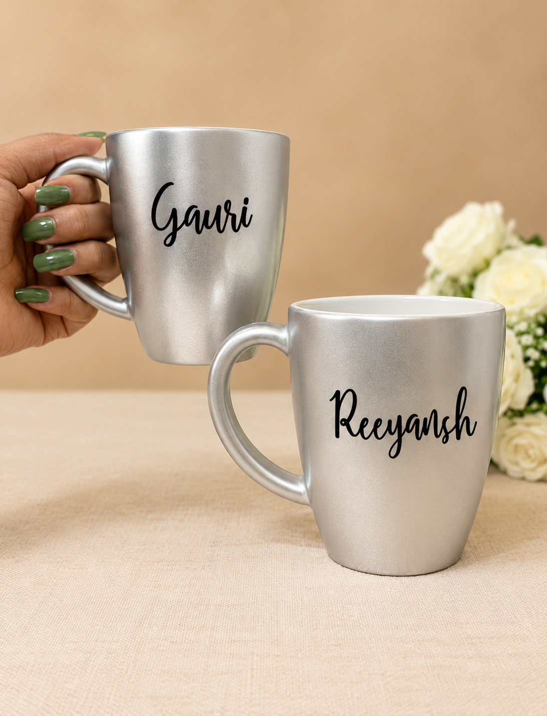 Unbreakable Mug with Customisable Name - Set of 2 Silver