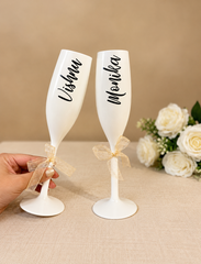 Unbreakable Champagne Flutes with Customisable Name - Set of 2 Ivory white
