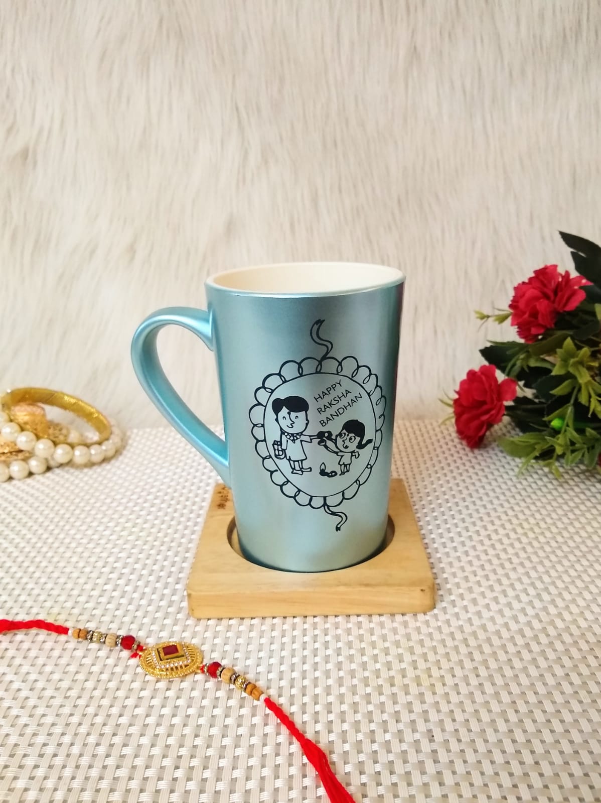"Powder Blue Customized Tall Coffee Mug- Rakshabandhan Special"
