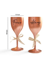Non Breakable Couple Wine Glass Gift Set - Forever & Always Wine Glasses - Set of 2 - Rose gold