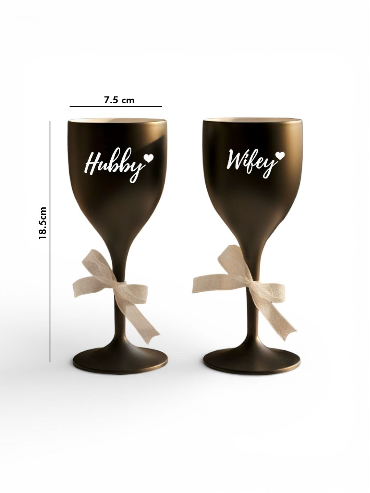 Non Breakable Couple Wine Glass Gift Set - Hubby & Wifey Wine Glasses - Set of 2 - Matte Black