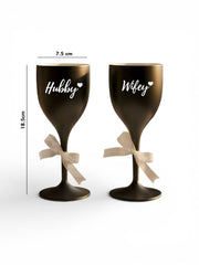 Non Breakable Couple Wine Glass Gift Set - Hubby & Wifey Wine Glasses - Set of 2 - Matte Black