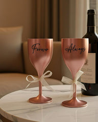 Non Breakable Couple Wine Glass Gift Set - Forever & Always Wine Glasses - Set of 2 - Rose gold