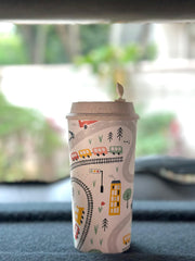 Designer Cups by Chirpy Cups with coffee & sipper lids - Roadtrip