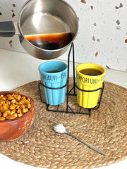 Unbreakable Cutting Chai Cups with Stand - Set of 2 - Morning Hues