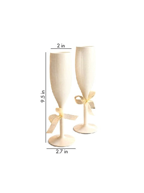 Unbreakable  Flutes - His & Her Champagne Glasses - Set of 2 - Irresistible ivory white