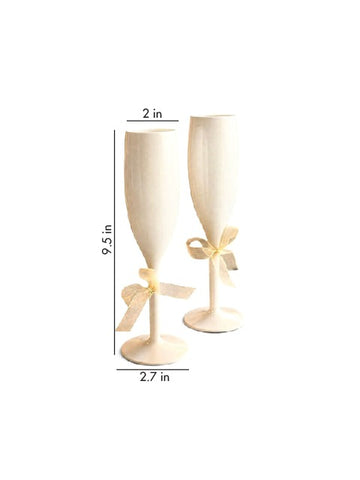 Unbreakable Champagne Flutes with Customisable Name - Set of 2 Ivory white