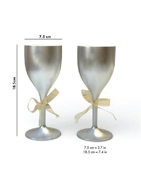 Non Breakable Couple Wine Glass Gift Set - Handsome & Gorgeous Wine Glasses - Set of 2 - silver