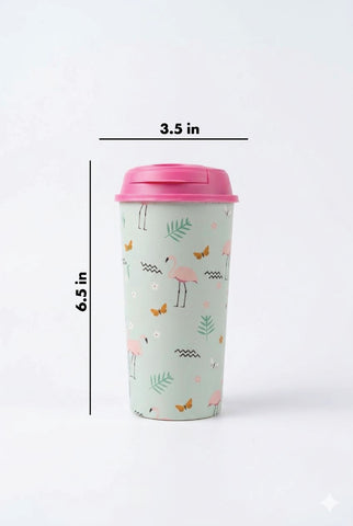 Designer Cups by Chirpy Cups with coffee & sipper lids - Ocean Flamingo