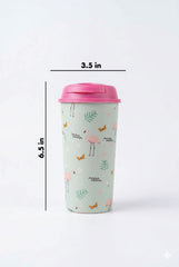 Designer Cups by Chirpy Cups with coffee & sipper lids - Ocean Flamingo
