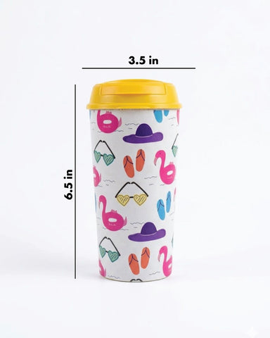 Designer Cups by Chirpy Cups with coffee & sipper lids - Beach Flamingo