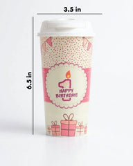 Designer Cup by Chirpy Cups with coffee & sipper lids, Food Safe, BPA Free, Recyclable - Happy 1st Birthday