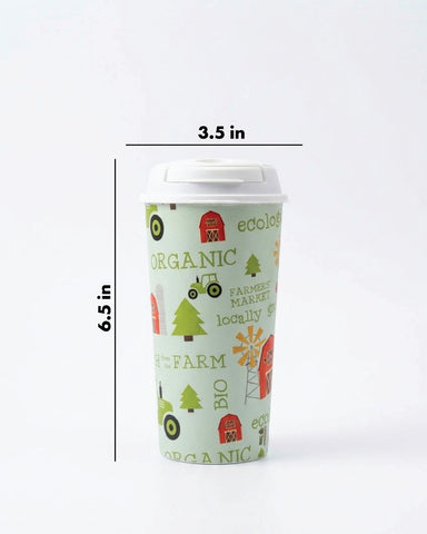 Designer Cups by Chirpy Cups with coffee & sipper lids - Organic Farm