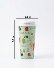 Designer Cups by Chirpy Cups with coffee & sipper lids - Organic Farm