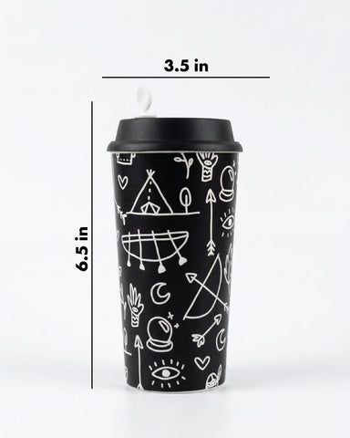 Designer Cup by Chirpy Cups with coffee & sipper lids - Doodle Art