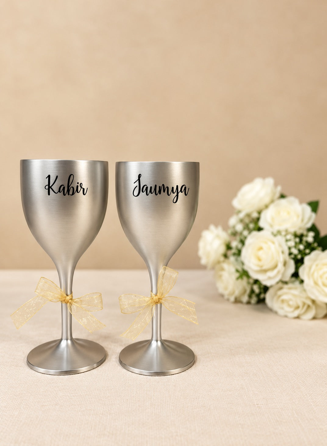 Unbreakable Wine Glass with Customisable Name - Set of 2  Silver