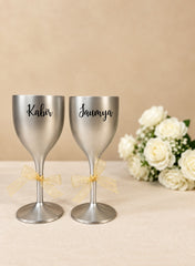 Unbreakable Wine Glass with Customisable Name - Set of 2  Silver