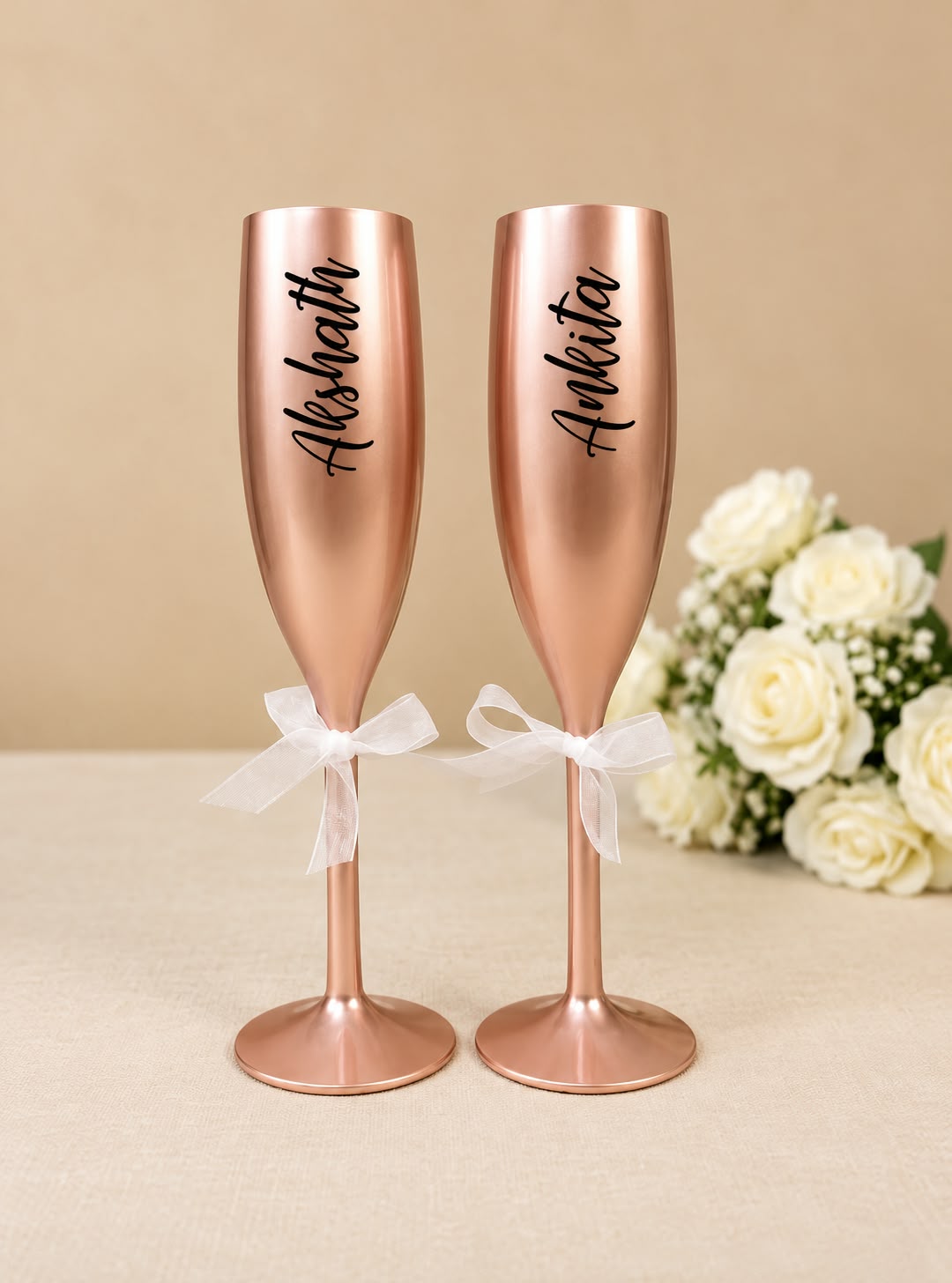 Unbreakable Champagne Flutes with Customisable Name - Set of 2 Copper