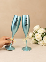 Unbreakable Champagne Flutes with Customisable Name - Set of 2 Powder blue