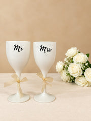 Non Breakable Couple Wine Glass Gift Set - Mr. & Mrs Wine Glasses - Set of 2 - White