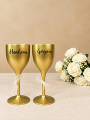 Non Breakable Couple Wine Glass Gift Set - Handsome & Gorgeous Wine Glasses - Set of 2 - Gold