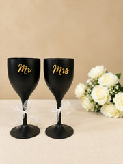 Non Breakable Couple Wine Glass Gift Set - Mr. & Mrs Wine Glasses - Set of 2 - Matte Black