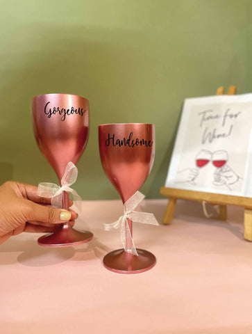 Non Breakable Couple Wine Glass Gift Set - Handsome & Gorgeous Wine Glasses - Set of 2 - Rose Gold