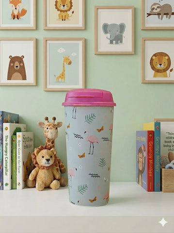 Designer Cups by Chirpy Cups with coffee & sipper lids - Ocean Flamingo