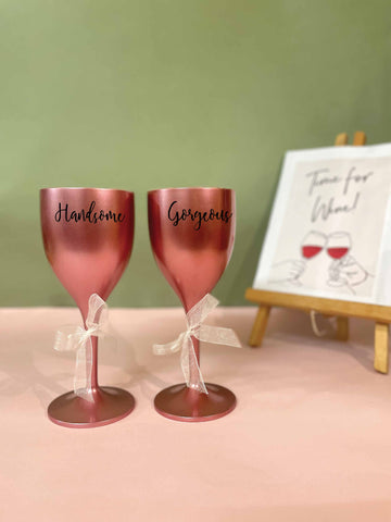 Non Breakable Couple Wine Glass Gift Set - Handsome & Gorgeous Wine Glasses - Set of 2 - Rose Gold