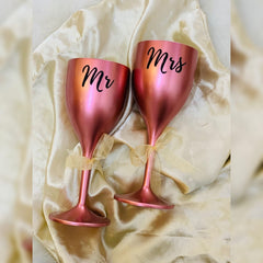 Non Breakable Couple Wine Glass Gift Set - Mr. & Mrs Wine Glasses - Set of 2 - Rose Gold