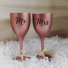 Non Breakable Couple Wine Glass Gift Set - Mr. & Mrs Wine Glasses - Set of 2 - Rose Gold