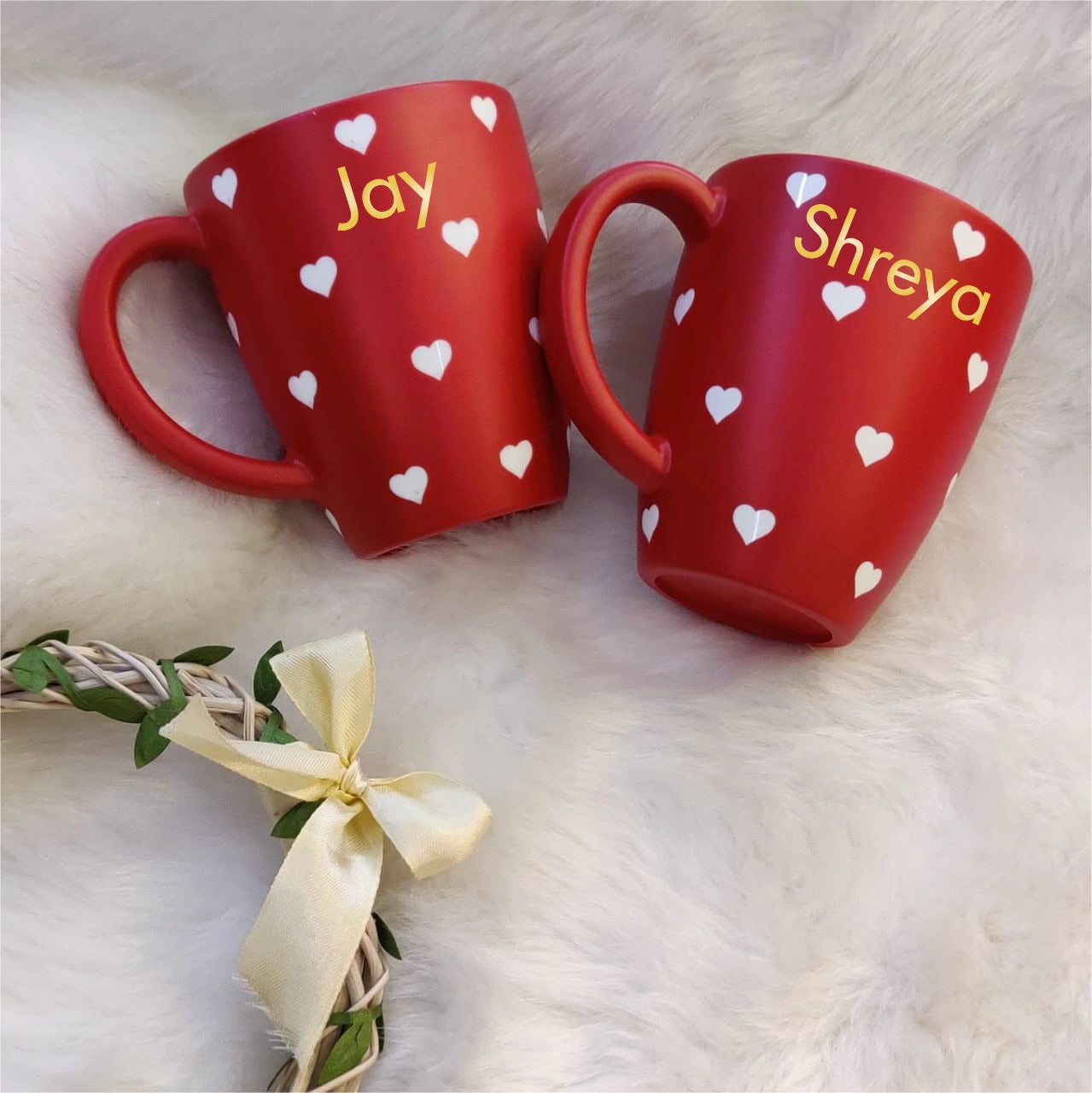 Unbreakable customised Small Hearts Couple Mugs - Set of 2 - Red