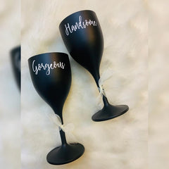 Non Breakable Couple Wine Glass Gift Set - Handsome & Gorgeous Wine Glasses - Set of 2 -Black