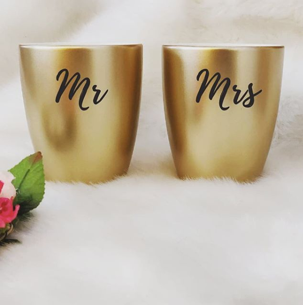 Unbreakable Couple Mugs - Set of 2 - Mr & Mrs - Gold